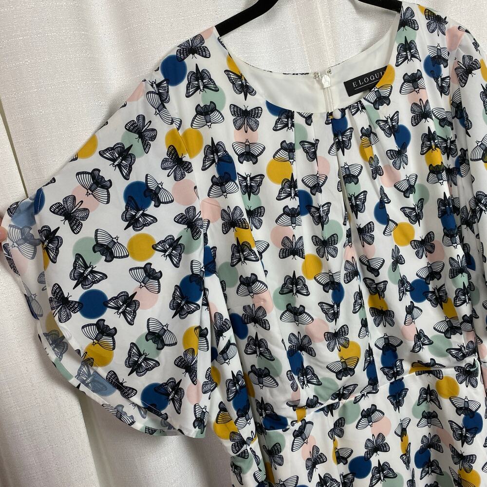 Eloquii White Dot Butterfly Print Flutter Sleeve … - image 7